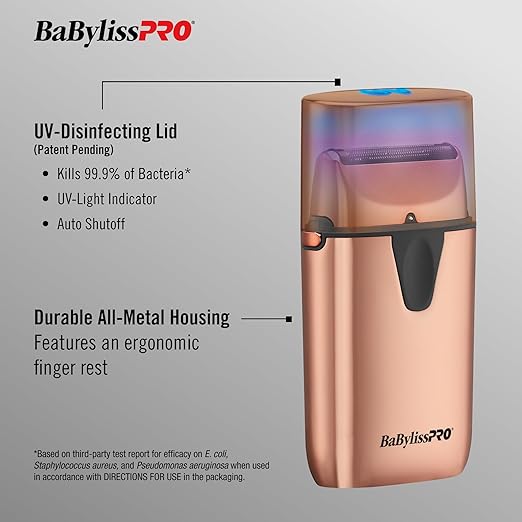 Bundle of BaBylissPRO UVFOIL Single Foil UV-Disinfecting Metal Shaver - Rosegold + BaBylissPRO UVFOIL Single Replacement Foil with Cutter Rosegold