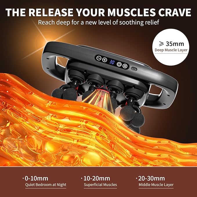 20-Head Massage Gun 30 Intensity Levels 3 Modes Deep Tissue Massager with 50KG Force &amp Noise-Free Motor for Neck Back Legs Shoulders Portable for Full Body Muscle Recovery
