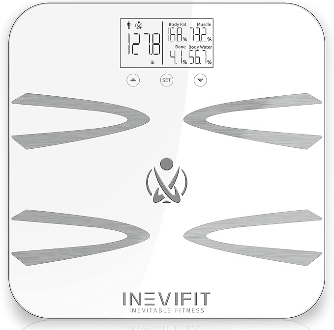 INEVIFIT Body-Analyzer Scale Highly Accurate Digital Bathroom Body Composition Analyzer Measures Weight Body Fat Water Muscle BMI Visceral Levels &amp Bone Mass for 10 Users. Includes Batterie