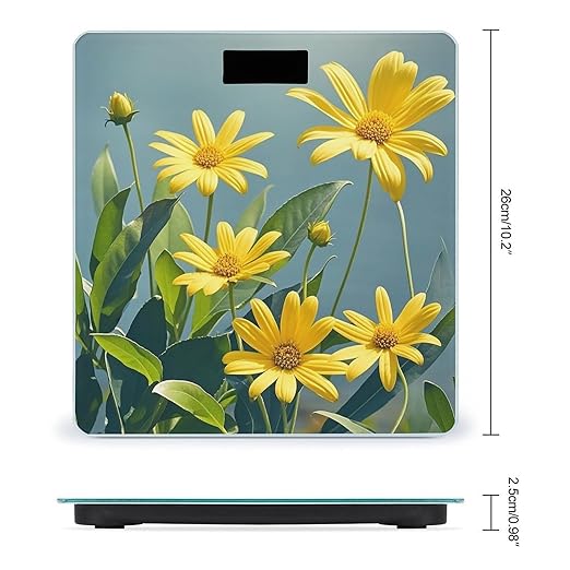 Yellow Flowers and Leaves Scale for Body Weight Digital Bathroom Scale Toughened Glass High Precision Scales for Body Weight with Large LCD Backlight Display Weight Scales