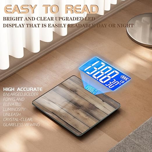 Digital Bathroom Scale for People Old Wood Texture Body Weight Scale Highly Accurate Digital Weighing Machine with Backlit LCD Display Battery Powered Measures Weight up to 400 lb