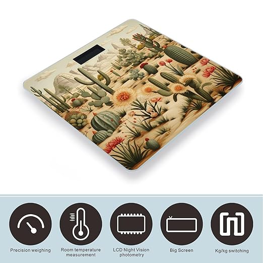 Cactus and Other Patterns Scale for Body Weight Highly Accurate Digital Bathroom Scale Sturdy Tempered Glass Weighing Scales with LCD Display Fashion Body Fat Smart Scales 400lb