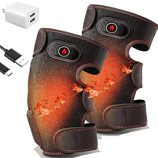 WISSBLUE Heated Knee Brace Wrap Vibration Knee Massager for Arthritis Knee Pain Relief Knee Pad with AC Adapter (No Battery) (USB)