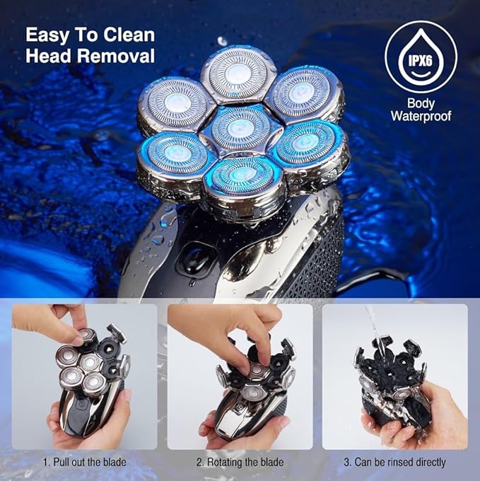 Head Shaver for Men 5 in 1 Men's Shaver Trimmer for Men Electric Shaver 7D Independently Razor Wet and Dry Hair Cutting Machine with Clipper