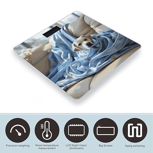 Dog Wrapped in Blanket Weight Scale Digital Electronic Scales Bathroom Scale Larg LCD Backlight Display High Precision MeasurementsTempered Glass