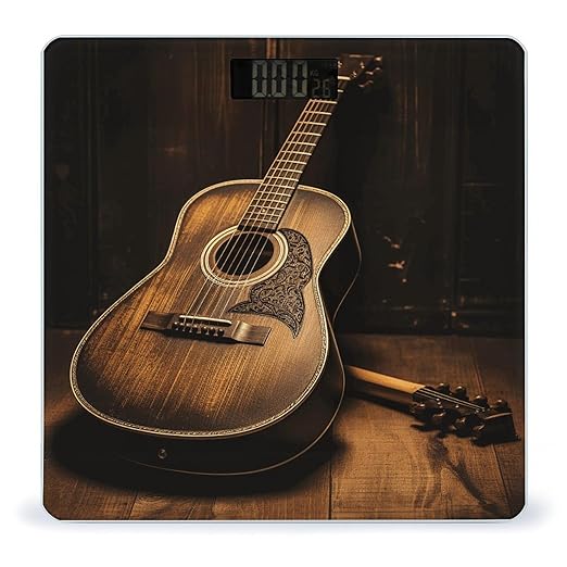 Old West Guitar Scale for Body Weight Highly Accurate Digital Bathroom Scale Sturdy Tempered Glass Weighing Scales with LCD Display Fashion Body Fat Smart Scales 400lb