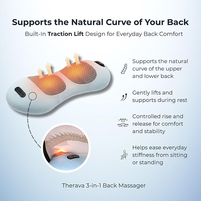 Original Therava 3-in-1 Back Massager with Traction Lift Heat &amp Vibration Massage | Lower and Upper Back Relief and Muscle Relaxation