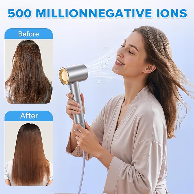 Hair Dryer 150000 RPM Brushless Motor Ultra-Fast Drying with 3 Heat Settings &amp LED Lights High-Speed Ionic Blow Dryer Low Noise Lightweight with Diffuser &amp Nozzle for Home Salon Travel