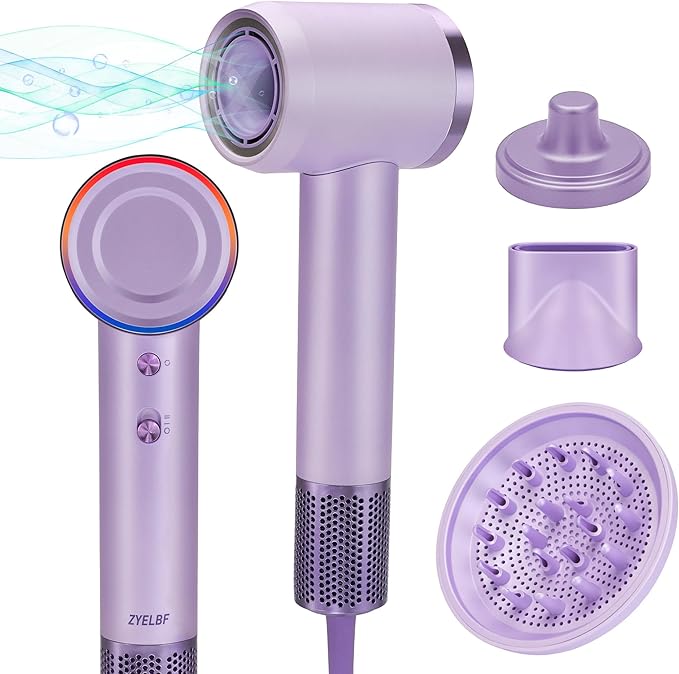 Hair Dryer High Speed Fast Drying Negative Ionic Portable Blow Dryer with 110000 RPM Brushless Motor Lightweight Low Noise Thermo-Control Hairdryer with Nozzle for Home (Royal Purple)