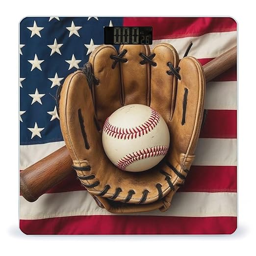 Men's Smart Scale for Body Weight Digital Bathroom Weighing Scale Automatic Switch Energy Saving Scale Vintage Ball Baseball American Flag