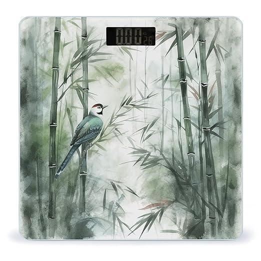 Green Bird Painting Scale for Body Weight Accurate Digital Bathroom Scale Toughened Glass High Precision Scales Smart Weight Scales with Large LCD Backlight Display Weighing Machine