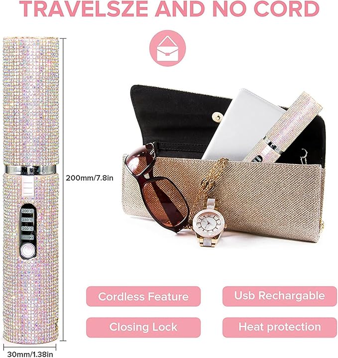 Travel Flat Iron 2 in 1 Hair Curler and Straightener Rechargeable Hair Straightener Portable Straightening Iron Flat