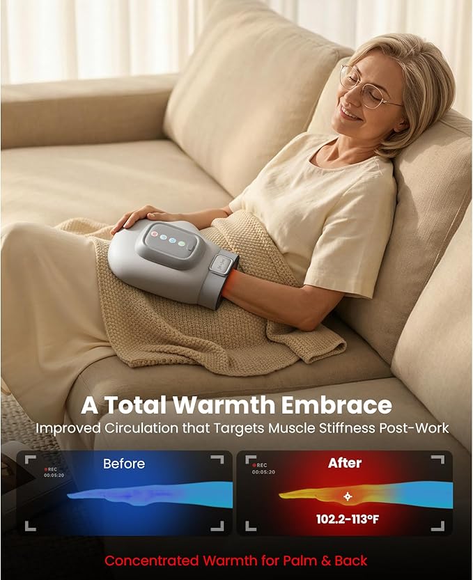 BOB AND BRAD Hand Massager with Heat and Compression Individual Fingers FSA-HSA Eligible Cordless Portable HandSpa Prime Hand Massager for Arthritis and Carpal Tunnel Pain Relief 5 Intensities