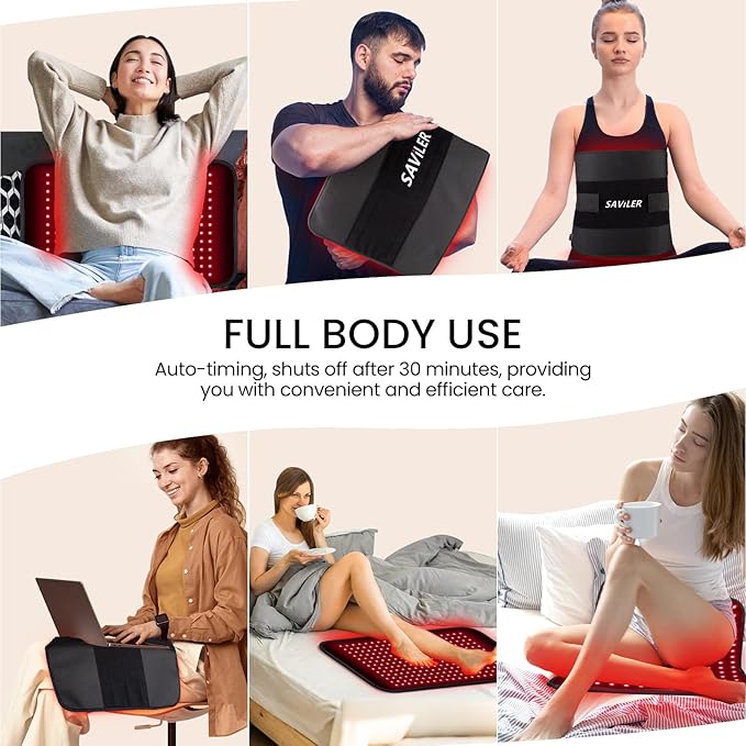 SAVILER® 260 LEDs Large Red Light Therapy Pad for Body 32W 660nm &amp 850nm Near Infrared Light Therapy Wrap with Timer Red Light Therapy Belt for Back Shoulder Joint Muscle