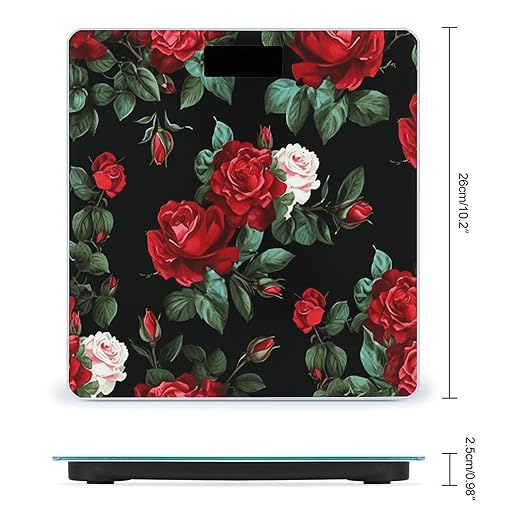 Beautiful Rose Gift Scale for Body Weight Safe Rounded Corners Tempered Glass Digital Bathroom Scale LED Display 400lb Capacity Weight Scales with High Precision Sensors