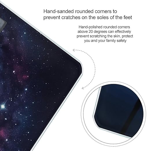 Space Galaxy with Telescope Scale for Body Weight Anti-Slip Tempered Glass Digital Bathroom Scales Clear LCD Display Weighing Scale Safe Rounded Corners Smart Scales