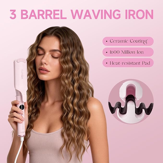 5 in 1 Interchangeable Ceramic Curling Iron Set with Cool Air &amp Ionic Care Fast Heating 3/8 1 1.5 Long Barrel Curling Wand Crimper &amp Thermal Curling Brush Dual Voltage 250℉–410℉