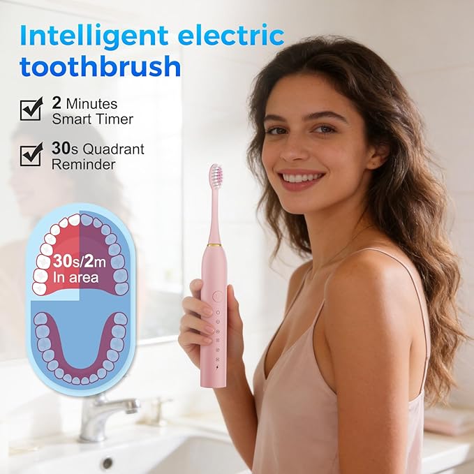 Dnil 3 Pack Sonic Electric Toothbrush 42000vpm High-Frequency Vibrations 6 Brushing Modes with Smart Timer Includes 12 Replacement Heads for Deep Clean and Gum Care(Black+White+Pink)