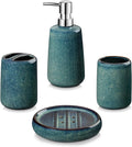vancasso Green Bathroom Accessories Set Ceramic Soap Dispenser and Toothbrush Holder Sets Stoneware 4 Pcs Bathroom Sink Set for Modern Home Decor Series Starry