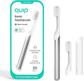 Quip Metal Sonic Electric Toothbrush for Adults - Time Travel &amp Soft Bristles with Travel Case &amp Replacement Brush Head - 3 Month Battery Life Silver