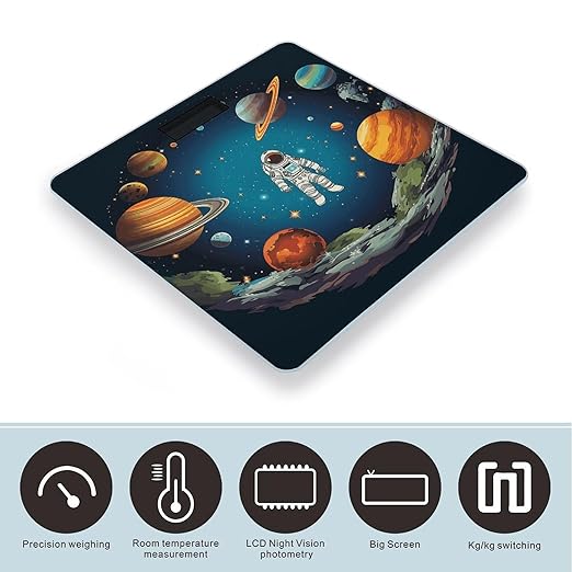 Outer Space Rocket AstronautScale for Body Weight with LCD High Precision Weighing Scales Fashion Sturdy Tempered Glass Weight Scales Easy-to-Read Digital Bathroom Scale for Daily 400lb