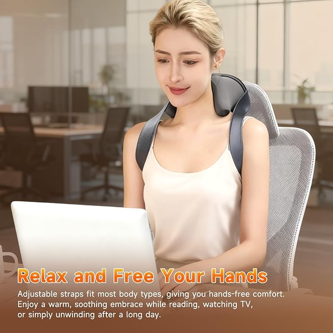 Neck Massager with Heat – Portable Shiatsu Neck &amp Shoulder MassagerDeep Tissue Electric MassageAdjustable Heat SettingsMuscle Relaxation for NeckShouldersBackPerfect for HomeOfficeand Trav