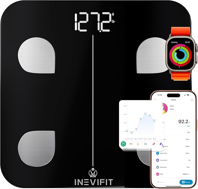 INEVIFIT Bathroom Scale &amp Digital Kitchen Scale Fitness Bundle Complete Body Composition and Nutrition Tracking Solution with Batteries Included