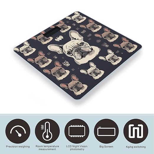 I Love French BulldogScale for Body Weight with LCD High Precision Weighing Scales Fashion Sturdy Tempered Glass Weight Scales Easy-to-Read Digital Bathroom Scale for Daily 400lb