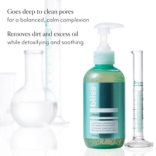Bliss Soapy Suds Body Wash &amp Clear Genius Clarifying Cleanser - Gentle Hydrating and Purifying - All Skin Types - Clean Vegan Curelty-Free Skincare