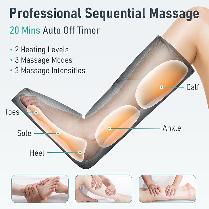 QUINEAR Leg Massager with Heat and Air CompressionFoot and Calf Massager for Circulation and PainCompression Boots with 3modes and 3 Intensities