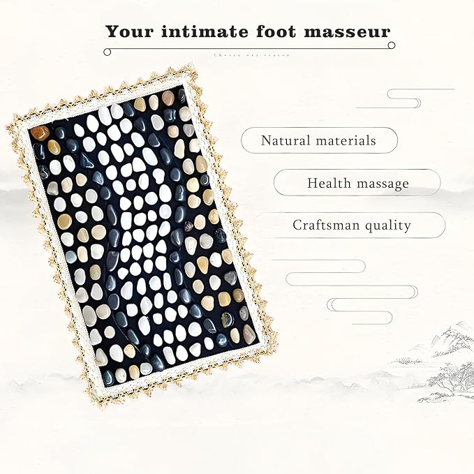 LIYAOLI Pebbles Foot Massager Mat - Acupressure Reflexology Pad with Natural Cobblestones for Pain Relief Improved Circulation &amp Relaxation for Tired Feet (23.6 x 15.7)