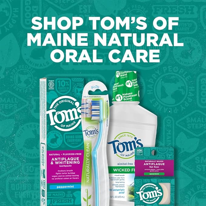 Tom's of Maine Naturally Waxed Antiplaque Flat Dental Floss Spearmint 32 Yards 6-Pack (Packaging May Vary)