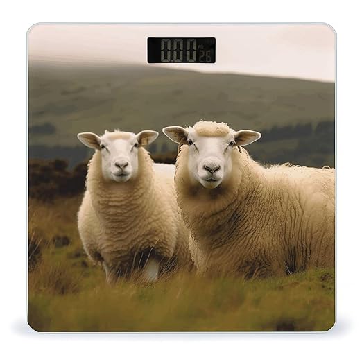 Two White Sheep Bathroom Scale Large LCD Backlight Display Digital Scale Rounded Corners Body Scales Automatic Power On/Off Bathroom Scales for Home Bedrooms