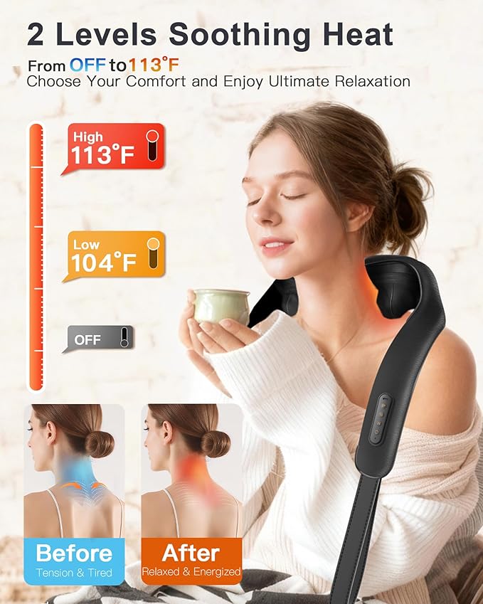 Neck and Shoulder Massager with Heat : Cordless Kneading Neck Massager for Pain Relief Deep Tissue - 3 Modes 2 Intensity &amp 2 Heat Settings Hands-Free Daily Comfort for Office and Home Use