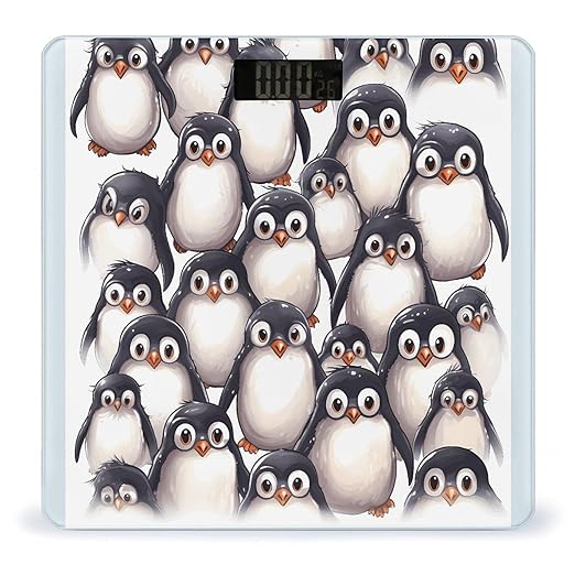 Cute Baby Penguins Sketch Digital Bathroom Scale for Body Weight Weighing Scale with Backlit LCD Display High Precision Measurements &amp Measures Weight Up to 180kg
