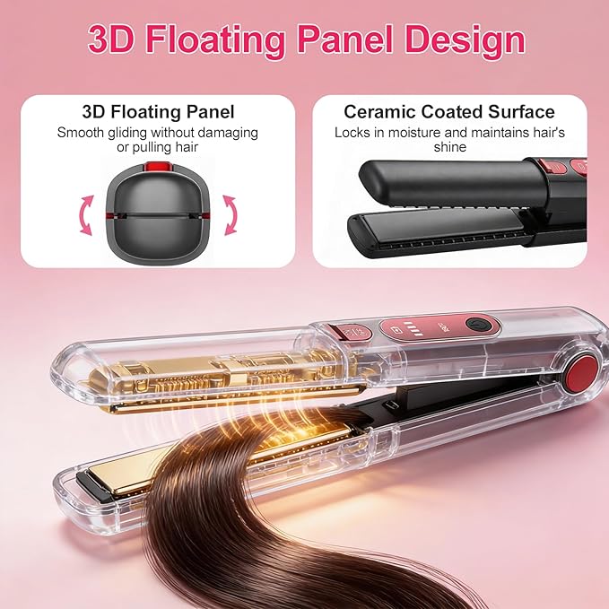 Portable Hair Straightener and Curler 2 in 1 Cordless Flat Iron Mini Cordless Hair Straightener with USB Charging Ceramic Curling Iron Cordless for Travel for Thin Hair Bangs &amp Edges Black