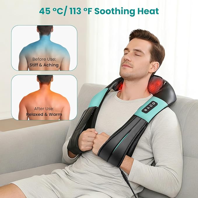 Nekteck Shiatsu Neck Massager with Heat for Pain Relief Deep Tissue 2026 Upgraded 3D Back Shoulder Kneading Massage Pillow Body Muscle Relaxation Tools Gifts for Him Her Blue (NOT Cordless)