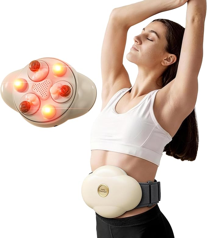 Abdominal Massager with Heat Stomach Massager for Digestion Belly Cellulite Massage for Flattening Belly Four Massage Discs Work in Sync Relieves Gas Constipation or Period Cramps