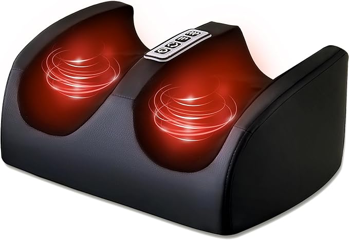 Foot Massager with Heat Electric Foot and Calf Massager with Roller Deep Tissue Massage for Plantar Fasciitis Neuropathy &amp Pain Relief Gifts for Women &amp Men(Black)