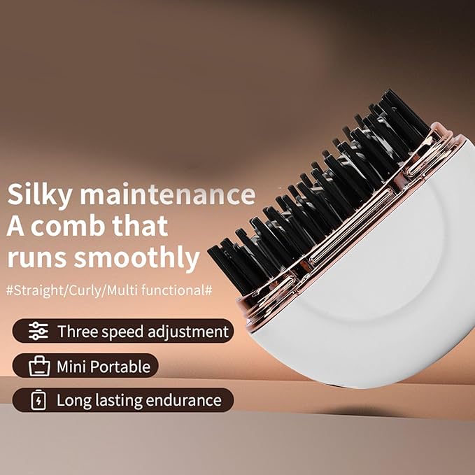 YUYTE Portable Cordless Hair Straightener Brush Mini Ionic Hot Comb for Travel USB Rechargeable Ceramic Hair Style Fast Heating Brush for Short Hair (White)