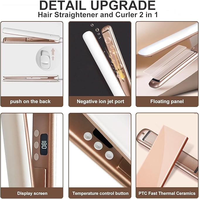 Flat Iron Hair Straightener Ultra-Thin Nano Titanium 1 ¼ inch Thin Hair Iron 10-Second Heat-up Auto Shut-Off 2-in-1 Hair Straightening and Flat Iron Curler with Transparent LED Display