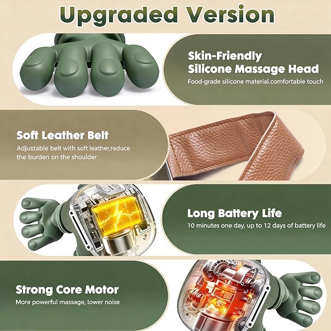 Neck Massager with Heat - Deep Tissue Shiatsu Electric Neck and Shoulder Massager with Fingers 4D Kneading Design for Pain Relief Cordless Masajeador De Espalda Y Cuello Portable for Travel