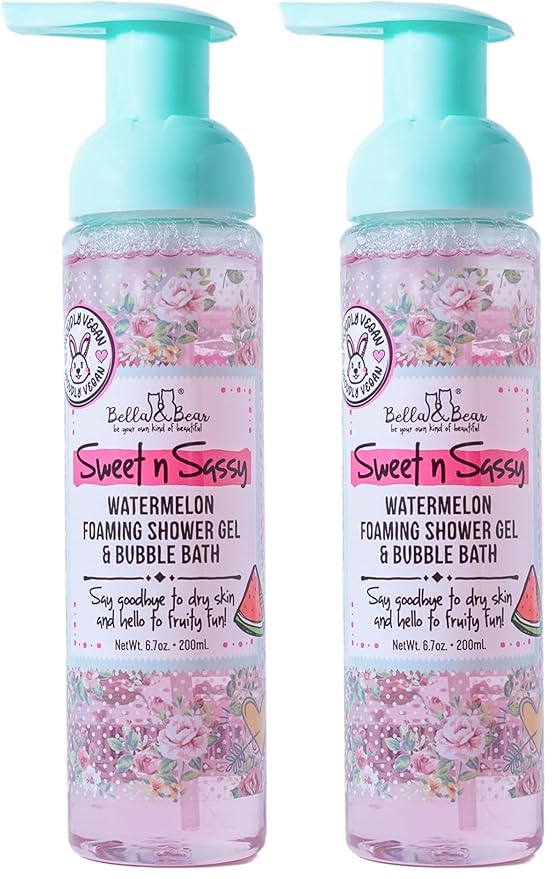 Bella &amp Bear Sweet 'n' Sassy Watermelon Foaming Shower Gel &amp Bubble Bath 6.7 oz (Pack of 2)