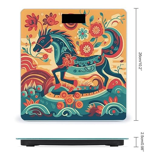 Painted Horse Scale for Body Weight Anti-Slip Sturdy Tempered Glass Weighing Machine Highly Digital Accurate Bright LCD Bathroom Scale for Household Gift