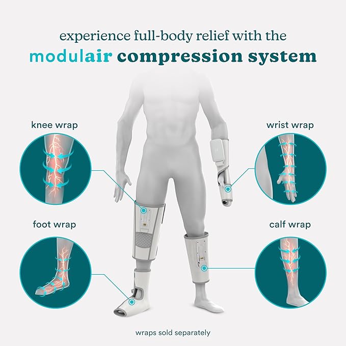 HoMedics Modulair Compression Calf Wrap Massager – Overlapped Compression Therapy with 4 Programs Adjustable Intensity Heat Settings (Battery Sold Separately)