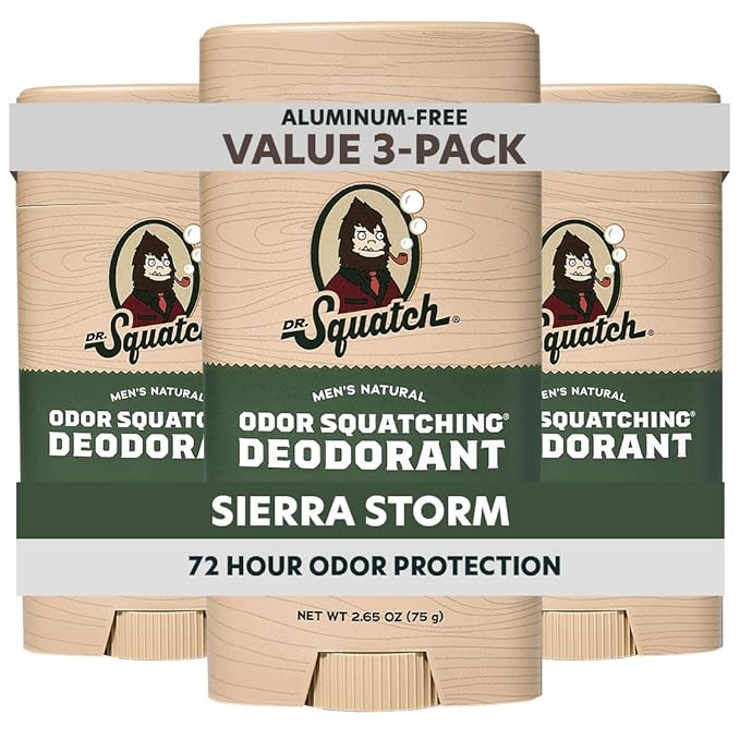 Dr. Squatch Natural Men’s Deodorant – Aluminum Free Natural Deodorant Men with Charcoal &amp Postbiotics for 72-Hour Odor Protection – Mountain Meadow &amp Lumberjack Lodge 2.65oz Stick (3-Pack)