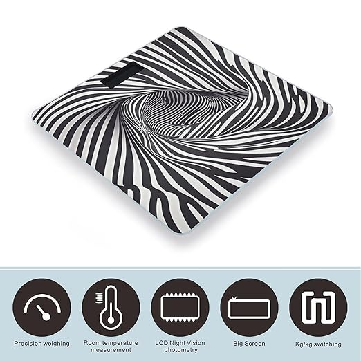 Zebra Print Bathroom Scale for Body Weight Bathroom Weighing Scales with Back Lit LED Display Sturdy Tempered Glass Body Weight Bathroom Scale 400lb Weighing