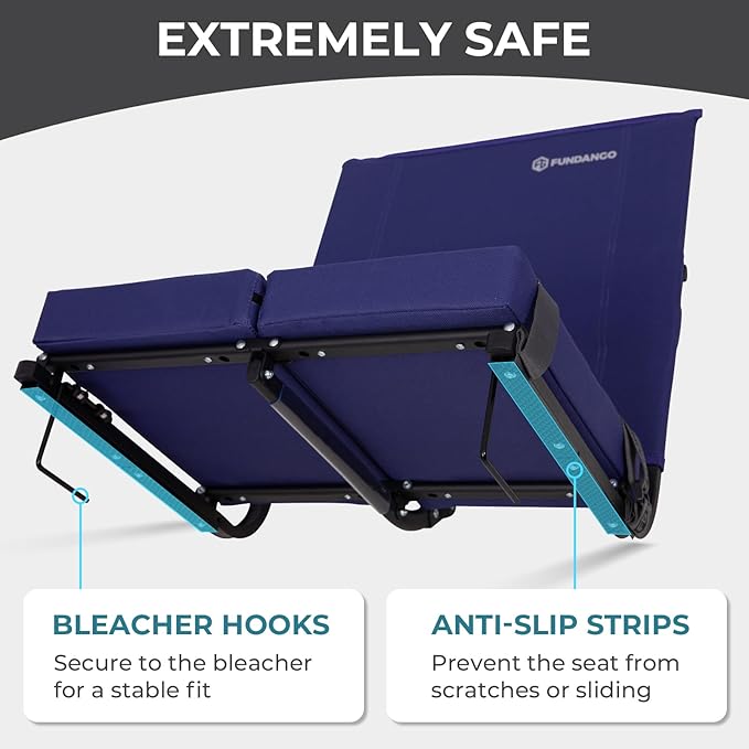 FUNDANGO Extra Wide Stadium Seats with Back Support for Adults Padded Bleacher Chairs with Back and Cushion Folding Bleacher Seats with Shoulder Strap for Football Baseball Sports