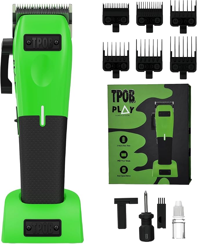 TPOB Play Barber Hair Clippers for Men 7500 RPM with Rubber Grips (Green)