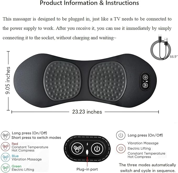 Triple Fusion Back Massager Upgraded 3 in 1 Neck Shoulder Electric Backs Massagers with Traction Vibration &amp Heat (Dark Gray)